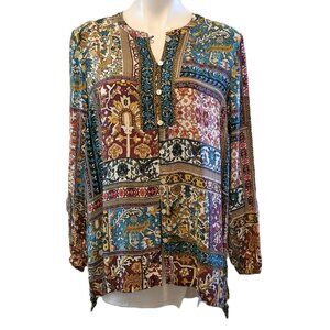 ❤️ 4/$20 J. Jill patchwork top Women's medium petite Boho Artsy funky long